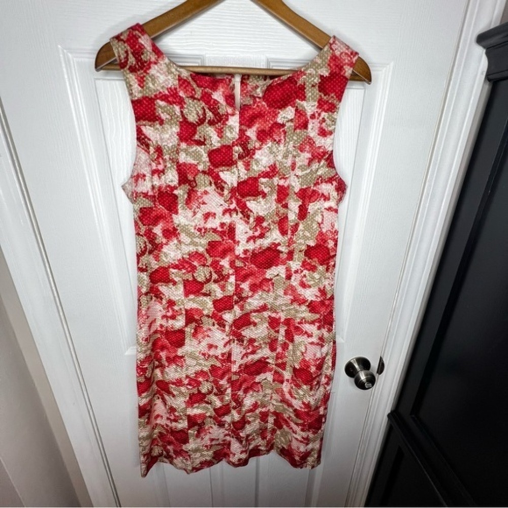 Talbots Petites 14 Red Pink Floral Cotton Sleeveless Sheath Suit Dress 14P